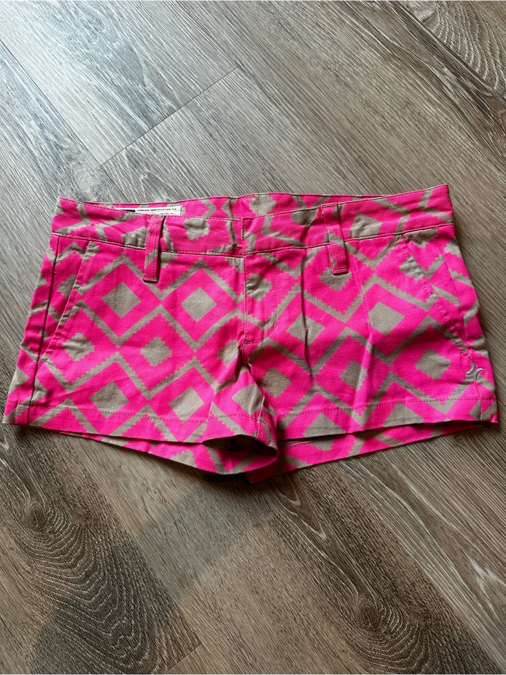 Hurley Hot Pink and Tan Geometric Jean Shorts